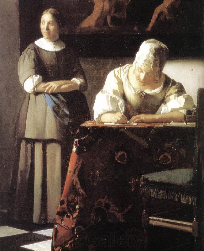 VERMEER VAN DELFT, Jan Lady Writing a Letter with Her Maid (detail)  ert Norge oil painting art
